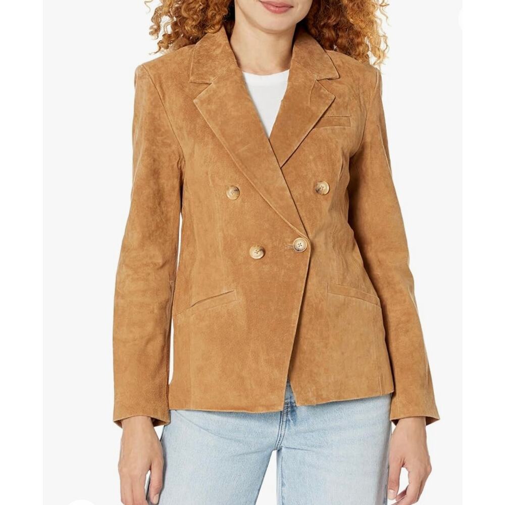 Blank NYC Suede Camel Double-Breasted Blazer